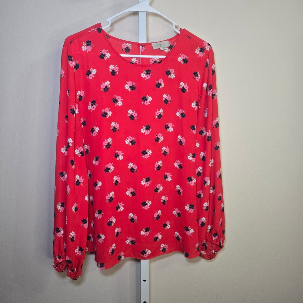 LOFT Outlet Women's‎ Red Floral Print Long Sleeve Blouse Top Size L